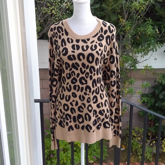Merona Sweater Women's Animal Print Leopard Crewneck - Picture 2 of 8